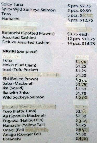 Sushi By Yuji - Vancouver, BC menu_pic