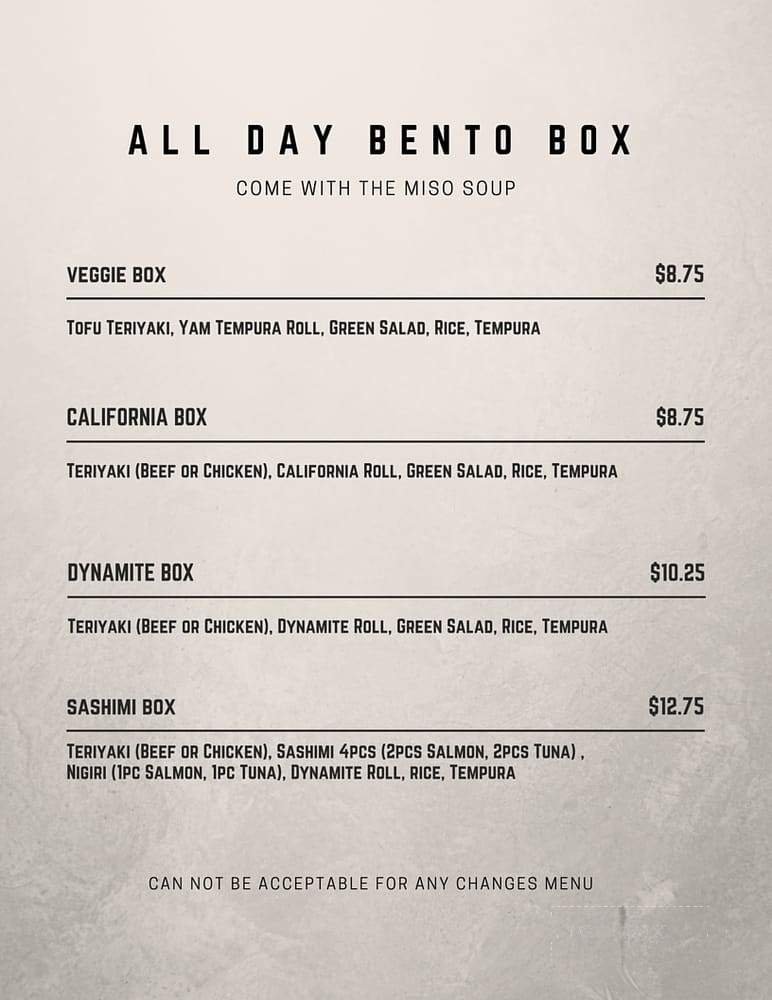 One Shot Asian Fusion Bistro - Vancouver, BC menu_pic