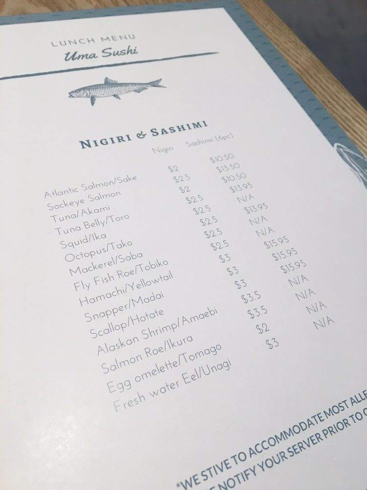 Uma Sushi - Vancouver, BC menu_pic