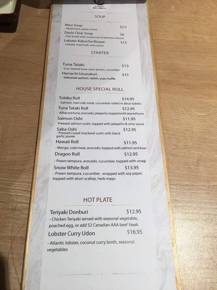 Uma Sushi - Vancouver, BC menu_pic