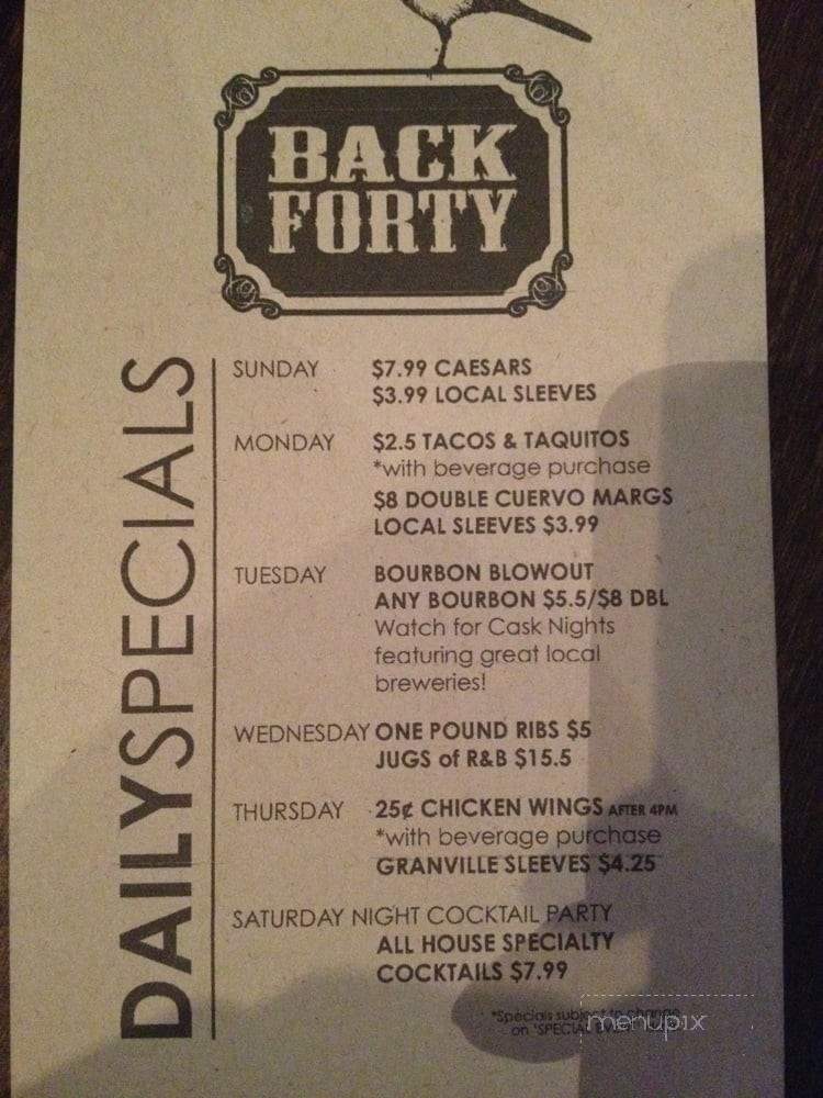 Back Forty - Vancouver, BC menu_pic