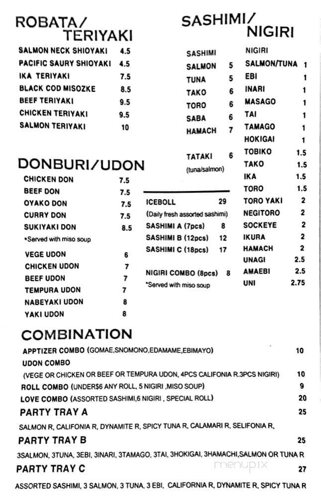 Sushi Van - Vancouver, BC menu_pic