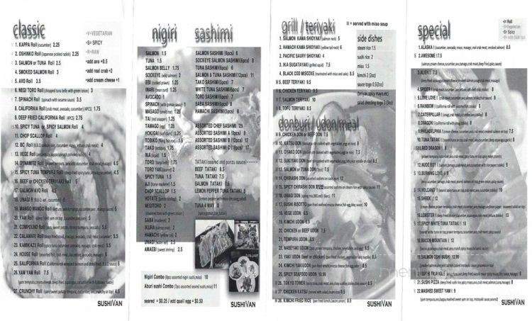 Sushi Van - Vancouver, BC menu_pic