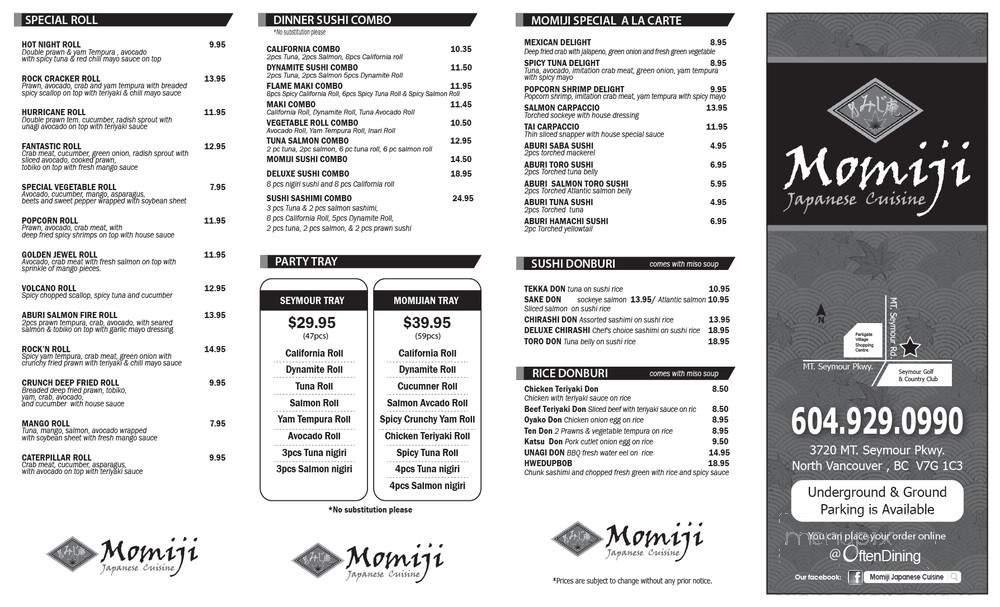 Momiji Japanese Cuisine - North Vancouver, BC menu_pic