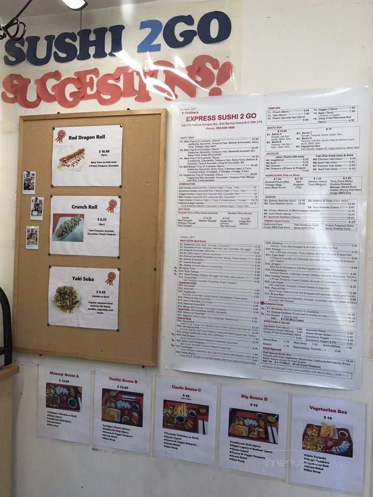 Express Sushi 2 Go / Y Brother's Sushi - Salt Spring Island, BC menu_pic