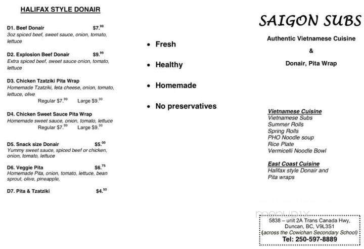Saigon Subs - Duncan, BC menu_pic
