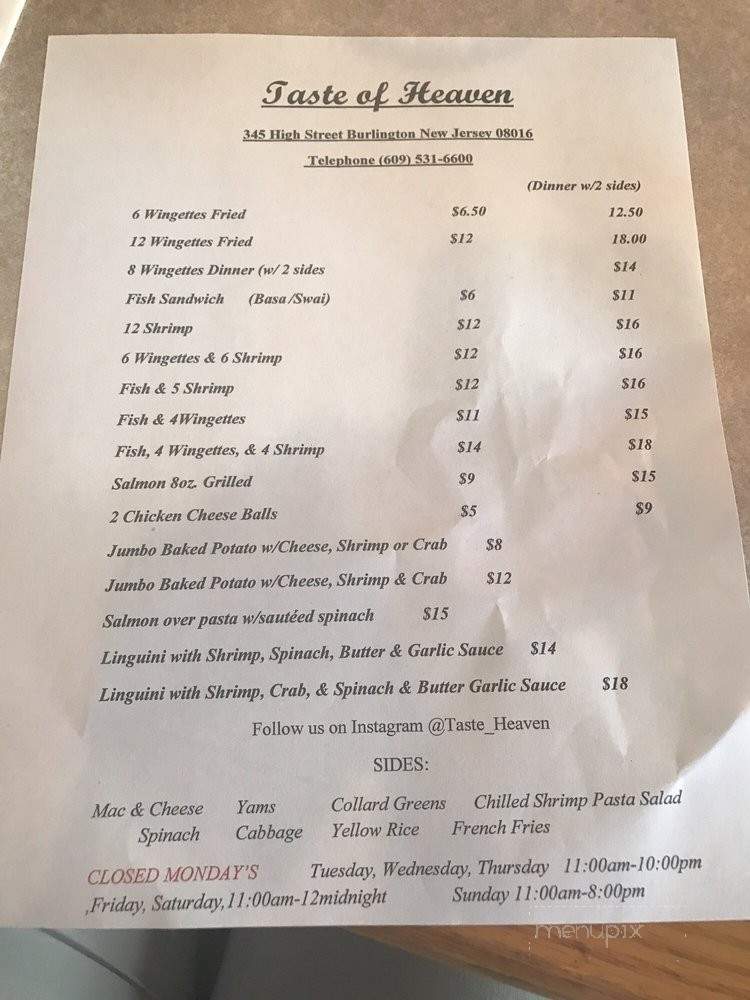 A Taste Of Heaven - Burlington, NJ menu_pic