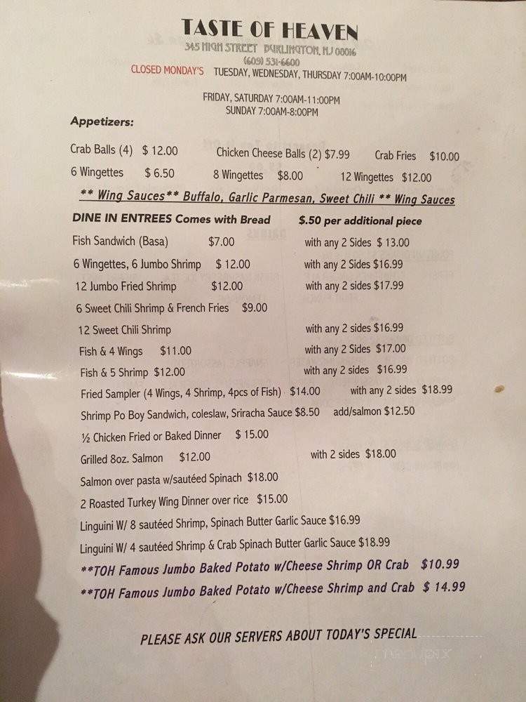 A Taste Of Heaven - Burlington, NJ menu_pic