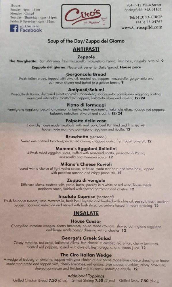Ciro's - Springfield, MA menu_pic