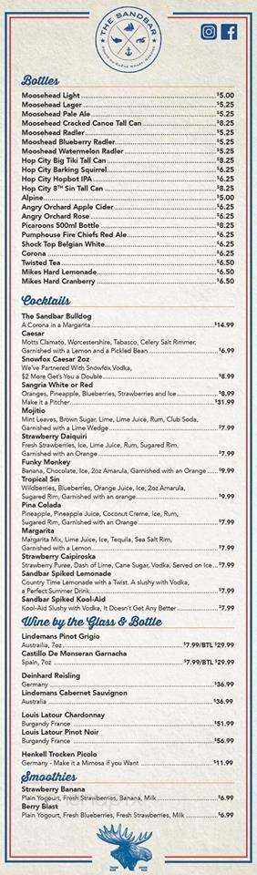 The Sandbar - Shediac, NB menu_pic