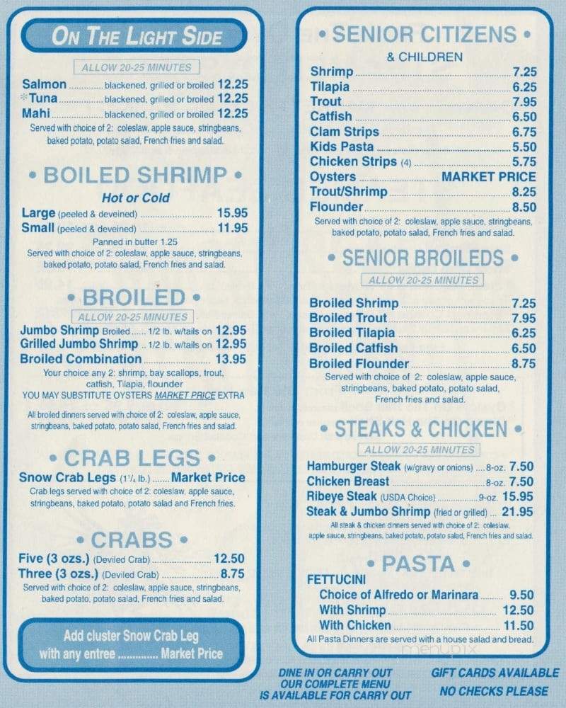 Sandpiper Seafood House - La Grange, NC menu_pic