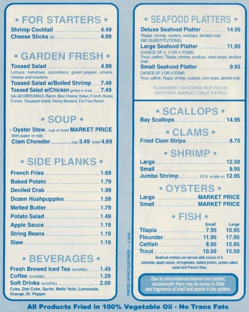 Sandpiper Seafood House - La Grange, NC menu_pic