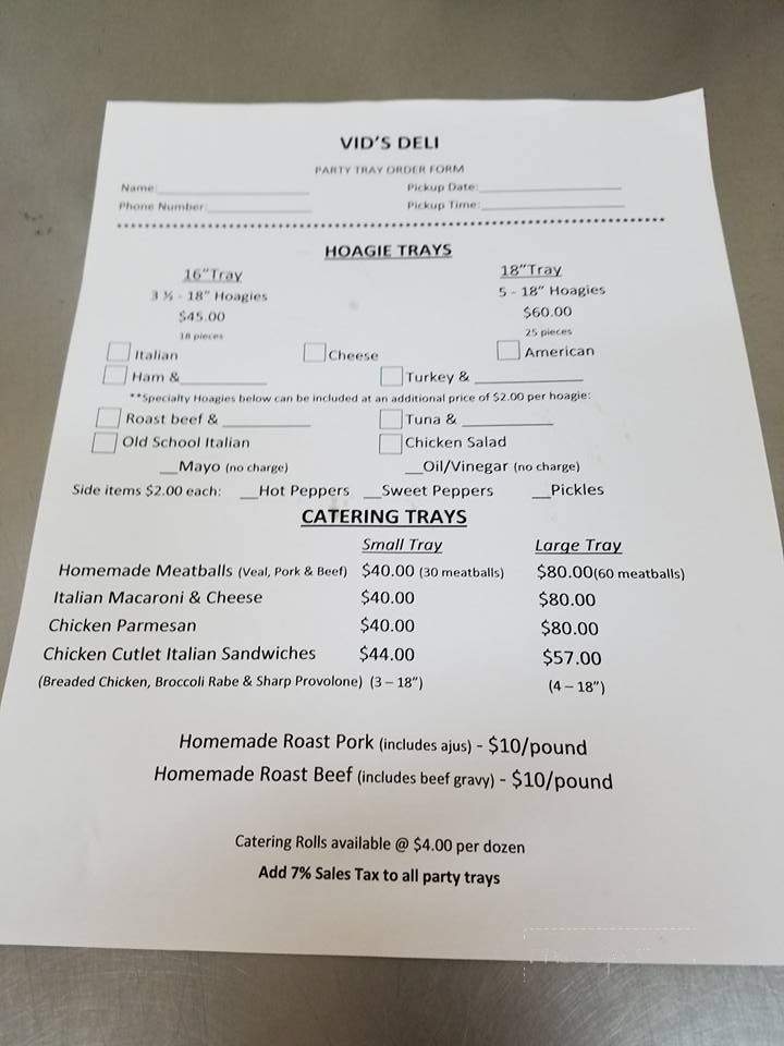 Vid's Deli - Delran, NJ menu_pic