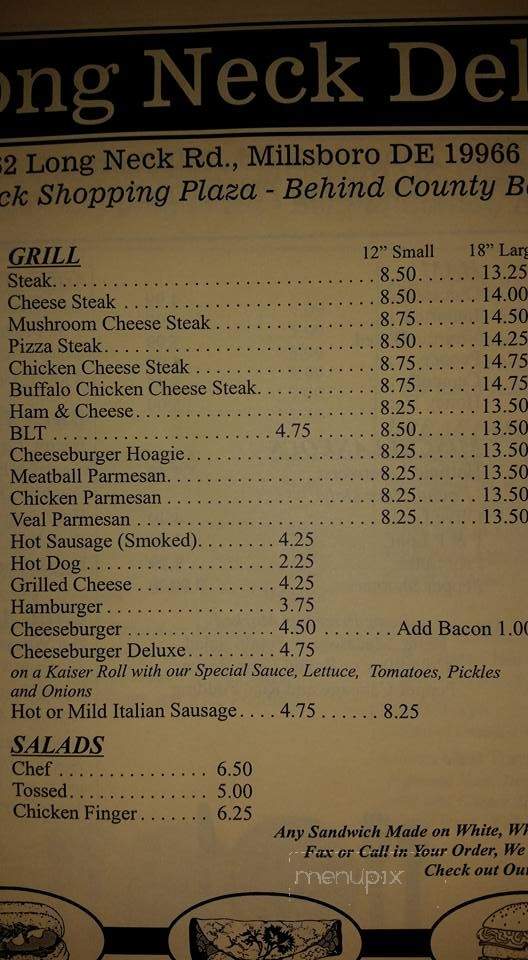 Long Neck Deli - Millsboro, DE menu_pic
