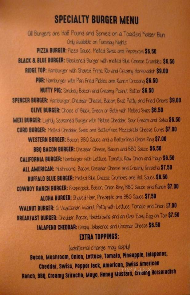 Ridge - La Crosse, WI menu_pic