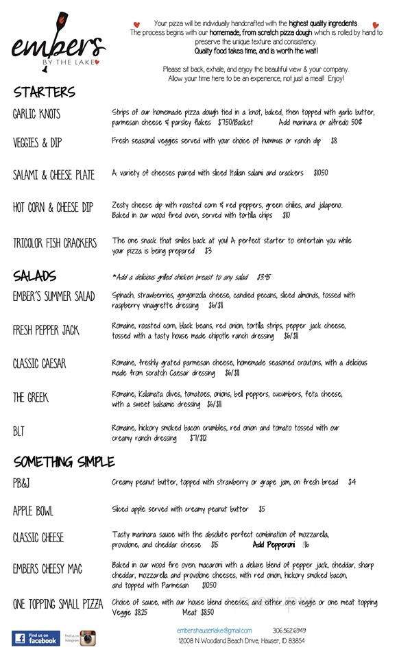 Embers By the Lake - Hauser, ID menu_pic