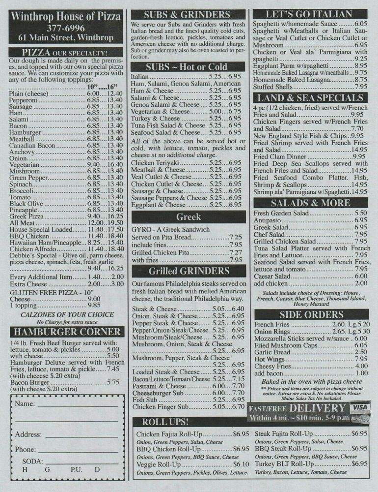 Winthrop House Of Pizza - Winthrop, ME menu_pic