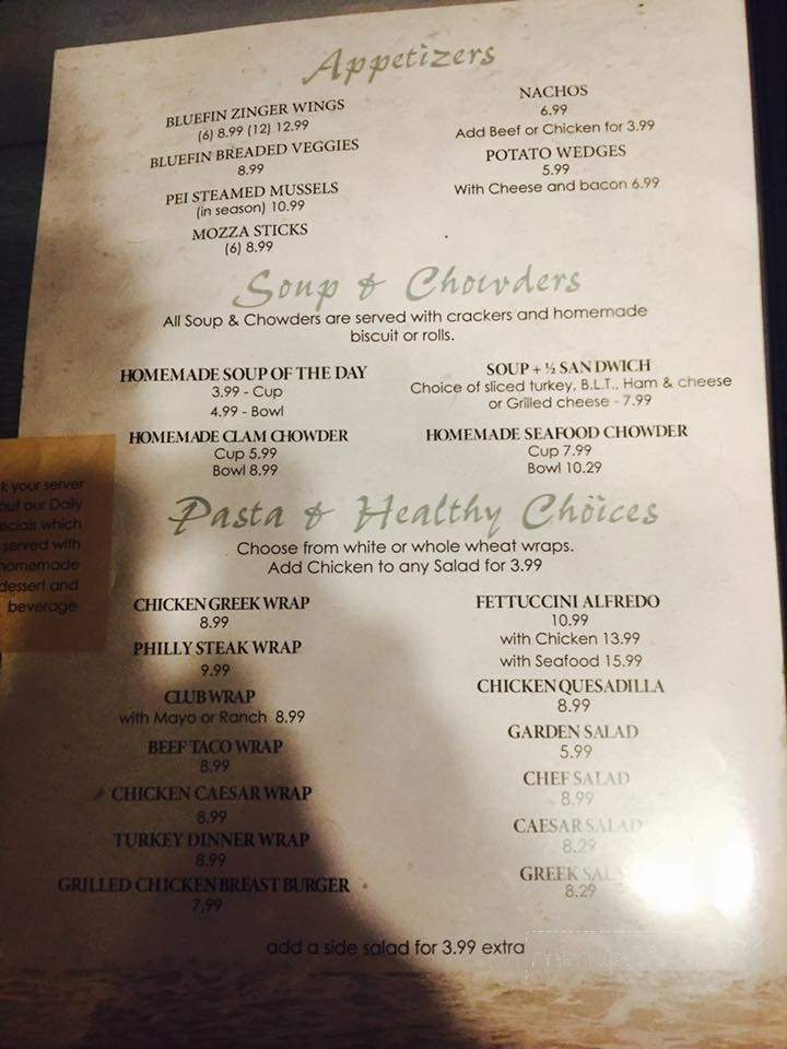 Bluefin Restaurant - Souris, PE menu_pic