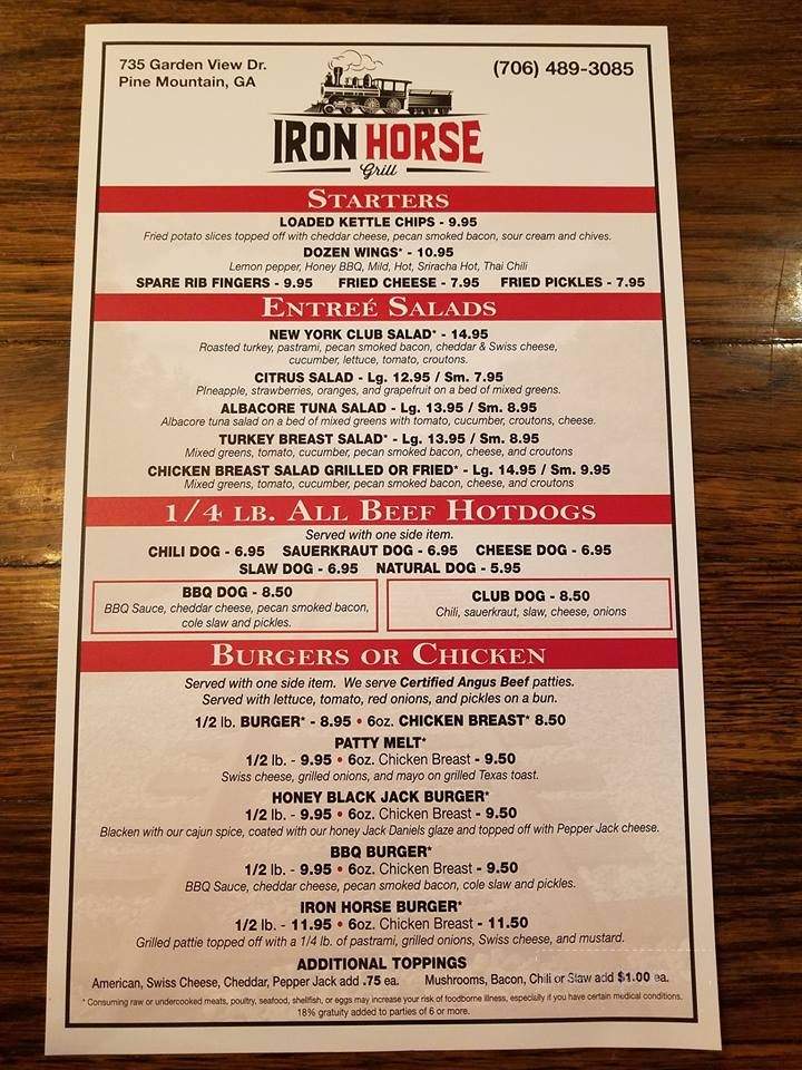 Iron Horse Grill - Pine Mountain, GA menu_pic