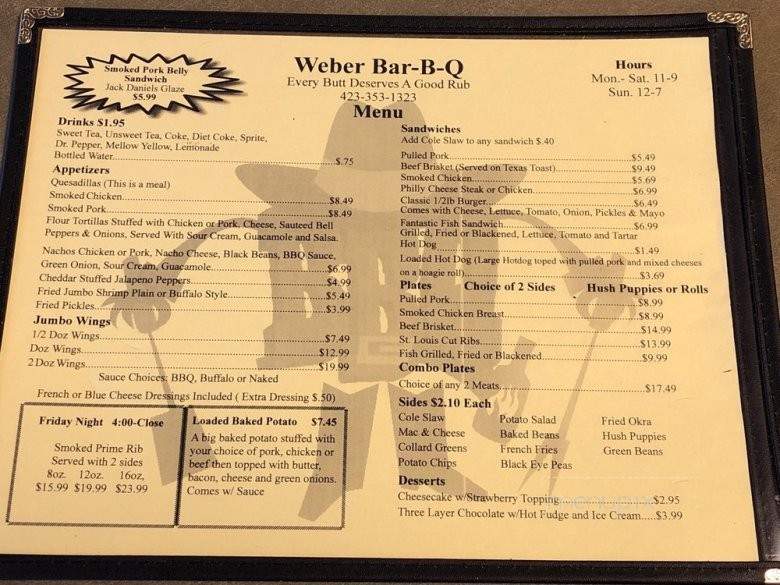 Weber Bar BQ - Morristown, TN menu_pic
