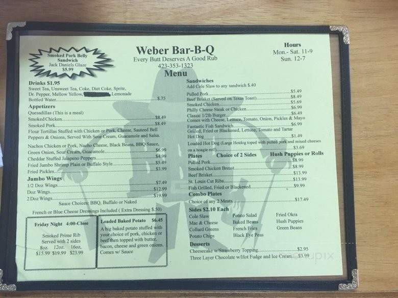 Weber Bar BQ - Morristown, TN menu_pic