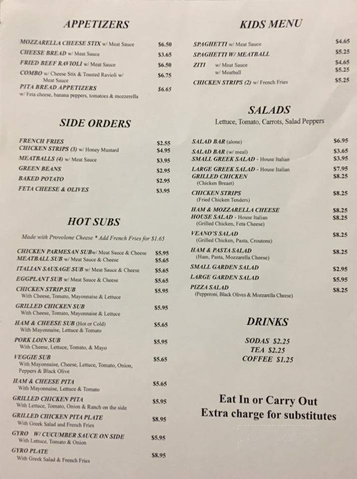 Veanos Restaurant - Marion, AR menu_pic