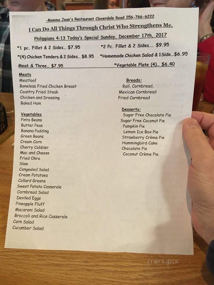 Mama Jean's Restaurant - Florence, AL menu_pic