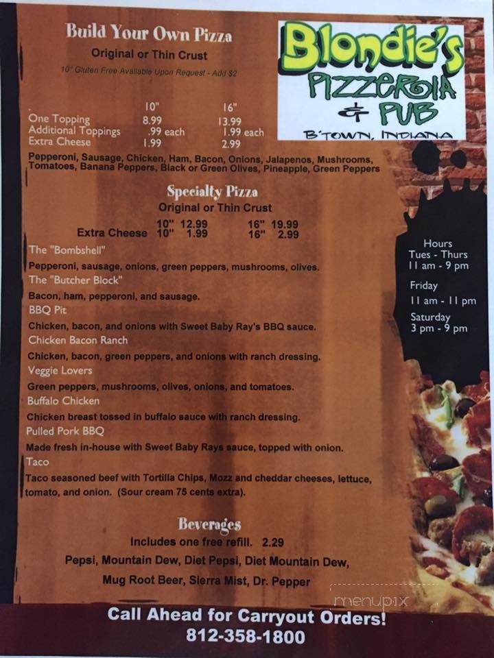 Blondie's Pizzeria & Pub - Brownstown, IN menu_pic