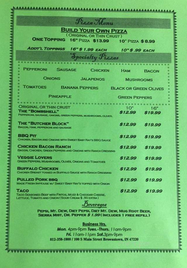 Blondie's Pizzeria & Pub - Brownstown, IN menu_pic