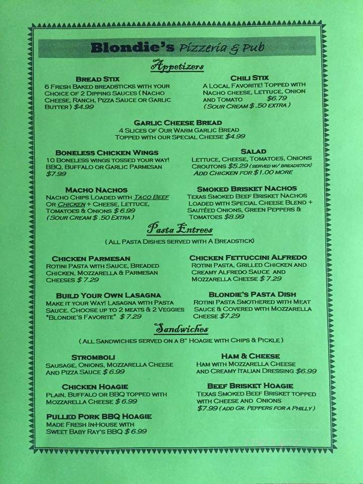 Blondie's Pizzeria & Pub - Brownstown, IN menu_pic