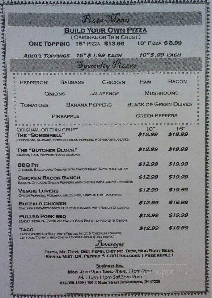 Blondie's Pizzeria & Pub - Brownstown, IN menu_pic