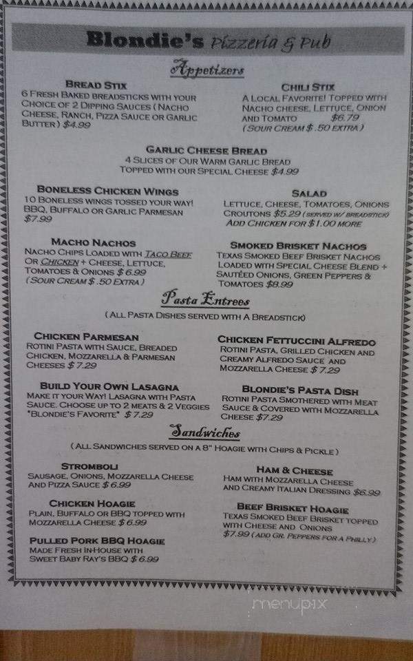 Blondie's Pizzeria & Pub - Brownstown, IN menu_pic