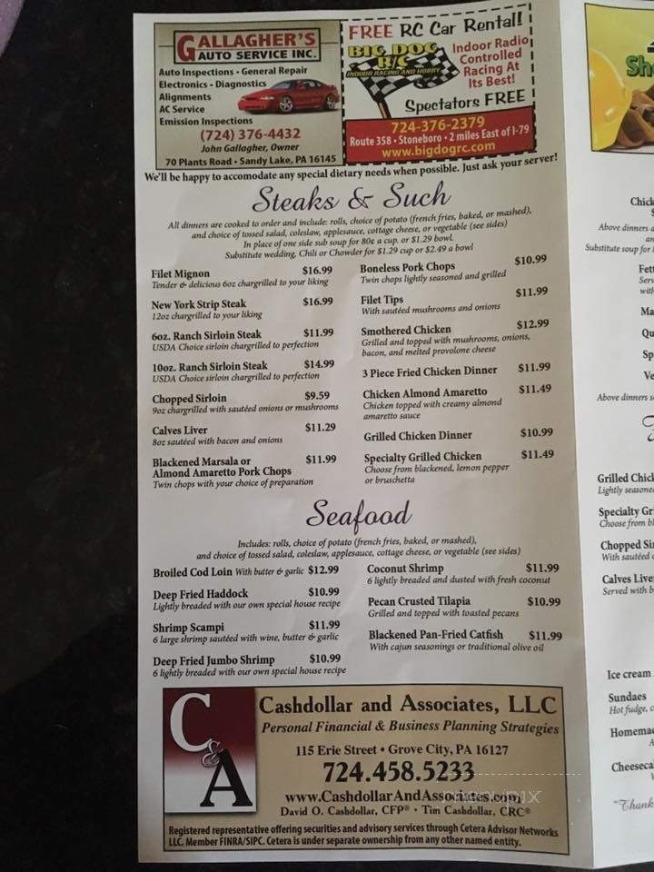 Yellow Creek Inn - Jackson Center, PA menu_pic