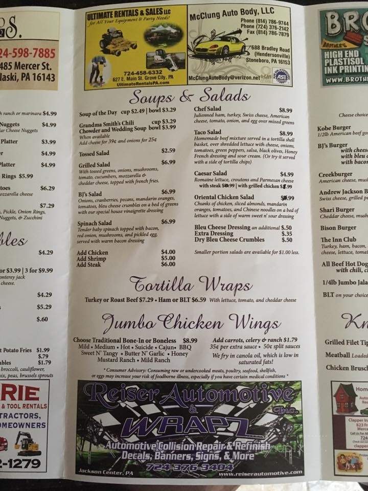 Yellow Creek Inn - Jackson Center, PA menu_pic