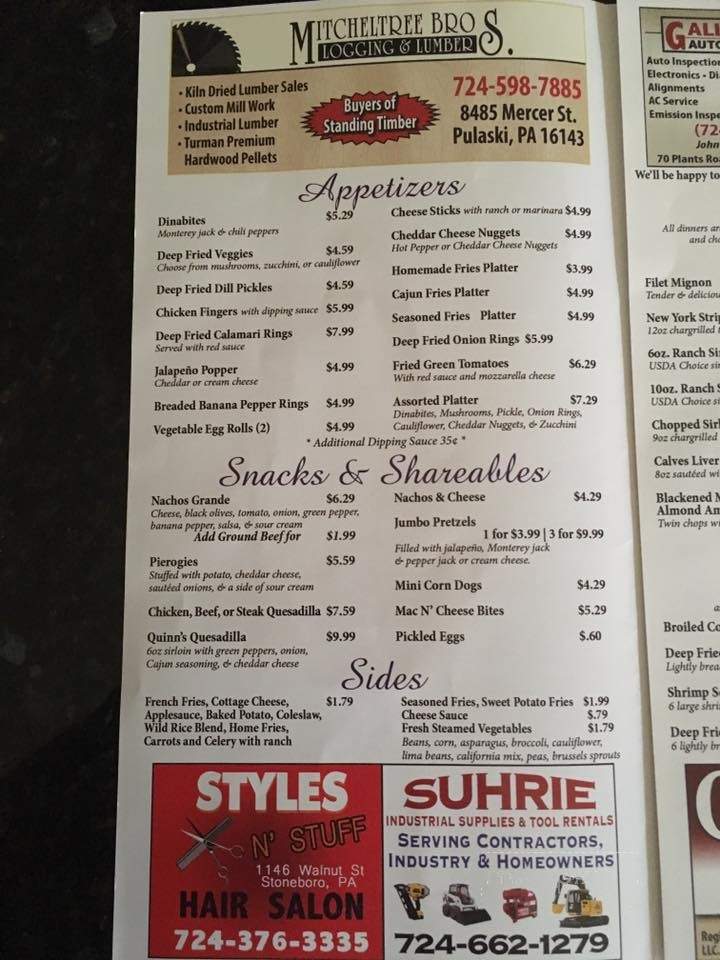 Yellow Creek Inn - Jackson Center, PA menu_pic