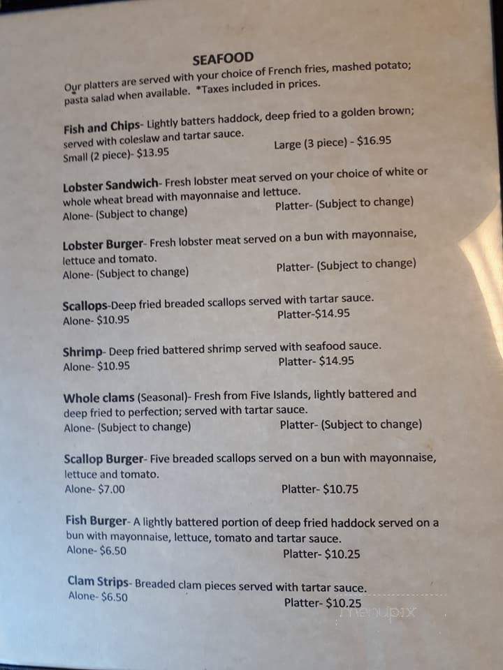 McMahon's Take Out Restaurant - Wallace, NS menu_pic