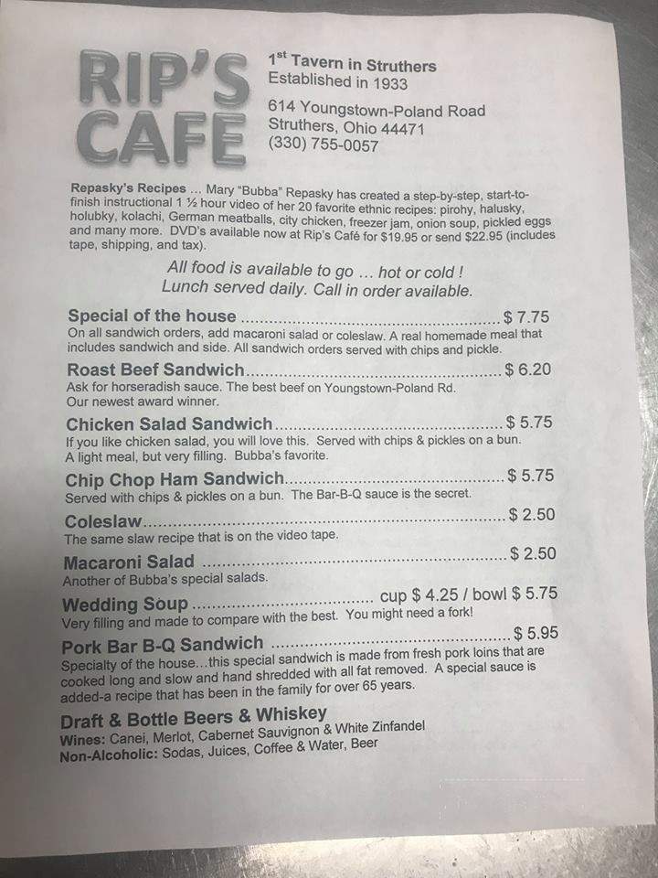 Rips Cafe - Struthers, OH menu_pic