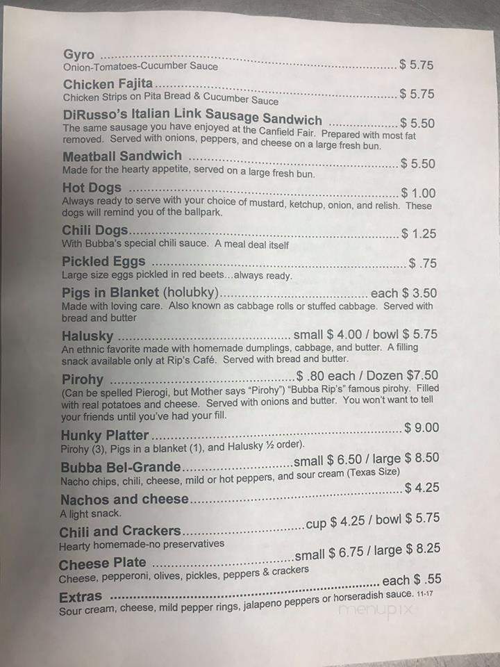 Rips Cafe - Struthers, OH menu_pic