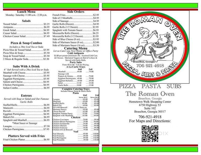 Roman Oven - Braselton, GA menu_pic