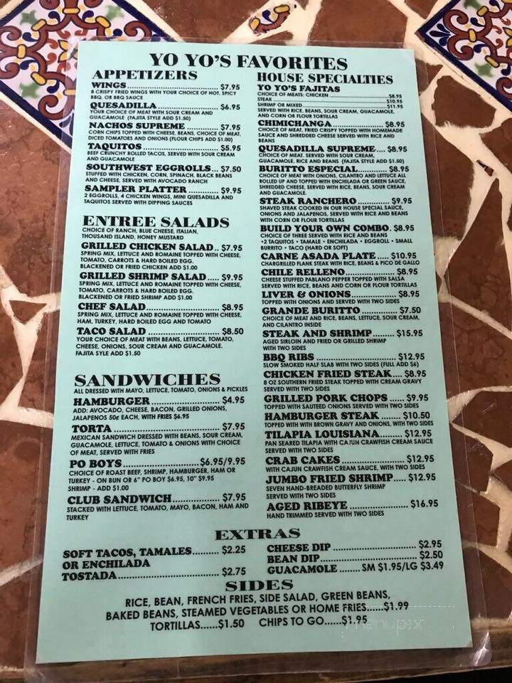 Yoyo's Mexican Restaurant - Bogalusa, LA menu_pic