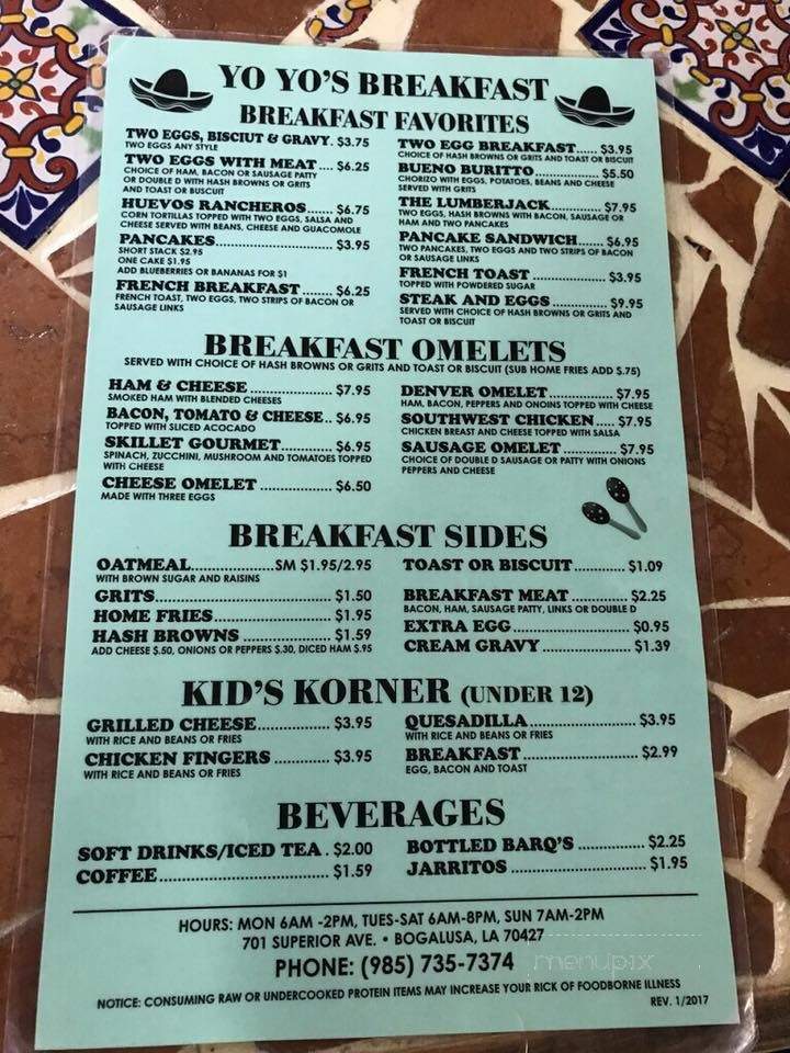 Yoyo's Mexican Restaurant - Bogalusa, LA menu_pic