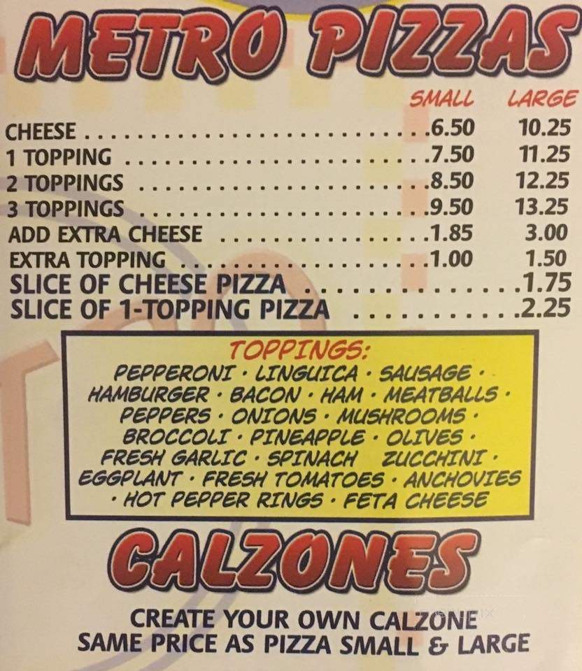 Metro Pizza & Sandwiches - New Bedford, MA menu_pic