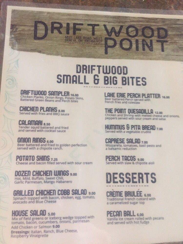 Driftwood Point - Geneva, OH menu_pic