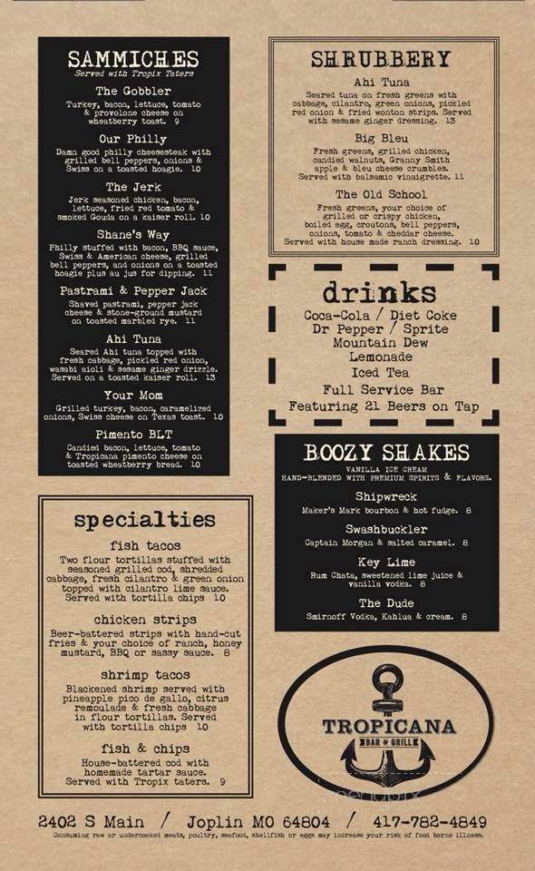 Tropicana Bar & Grill - Joplin, MO menu_pic