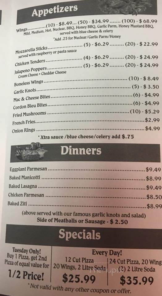 Menu of Moreno's Pizza in Stillwater, NY 12170