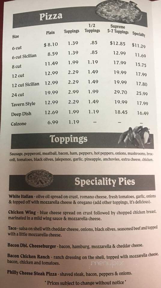 Menu of Moreno's Pizza in Stillwater, NY 12170