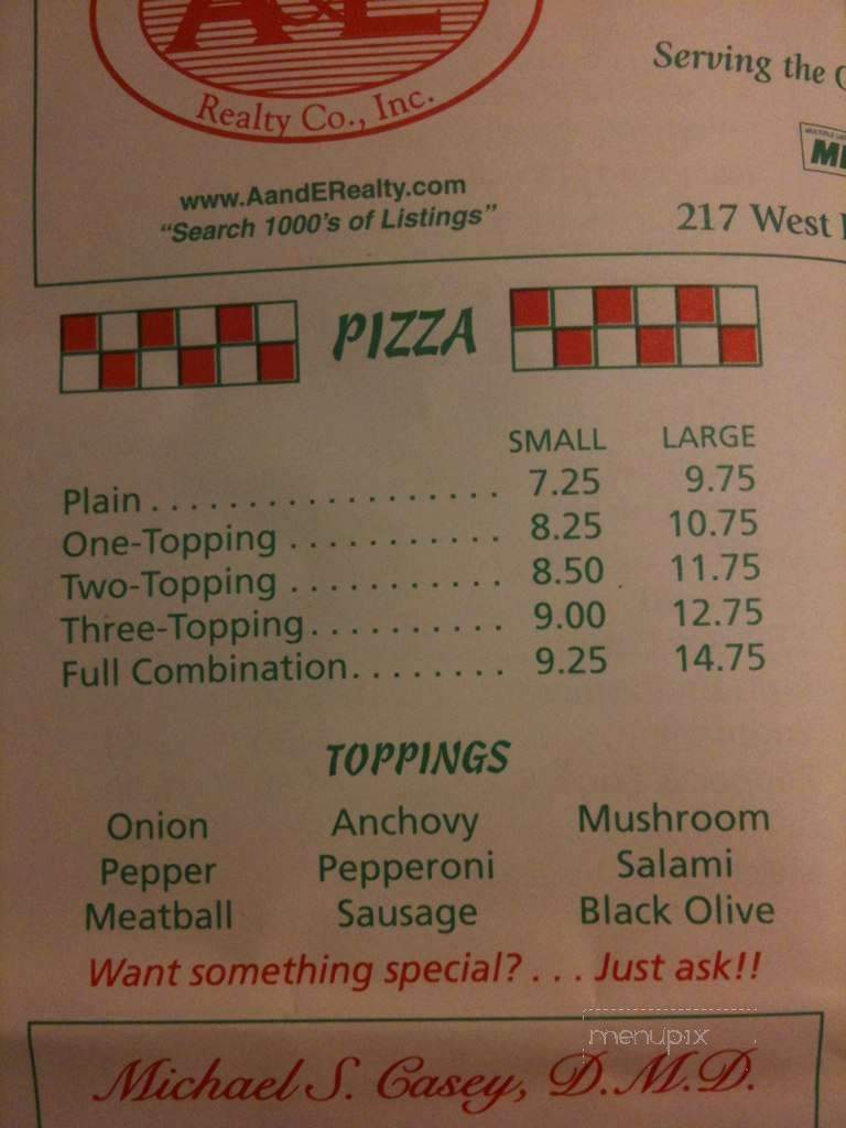 Steve's Pizzaria - West Boylston, MA menu_pic