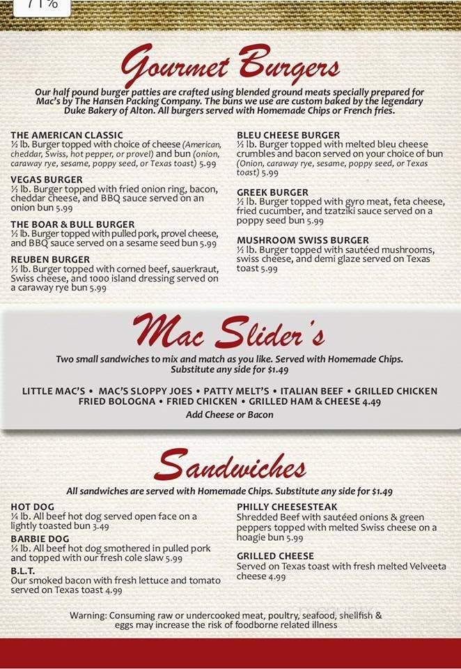 Mac's Time Out Lounge - Alton, IL menu_pic