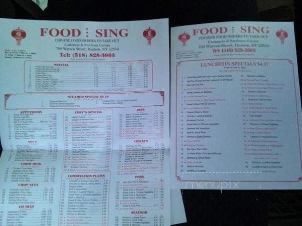 Food Sing - Hudson, NY menu_pic