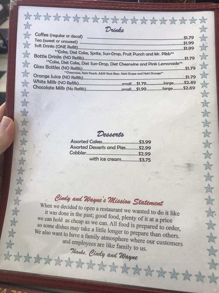 Cindy's Starlite Cafe - Catawba, NC menu_pic